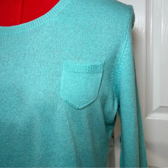 Geneva 100% Cashmere 3/4 Sleeve Round Neck Sweater Turquoise Blue Womens Large - Picture 3 of 6